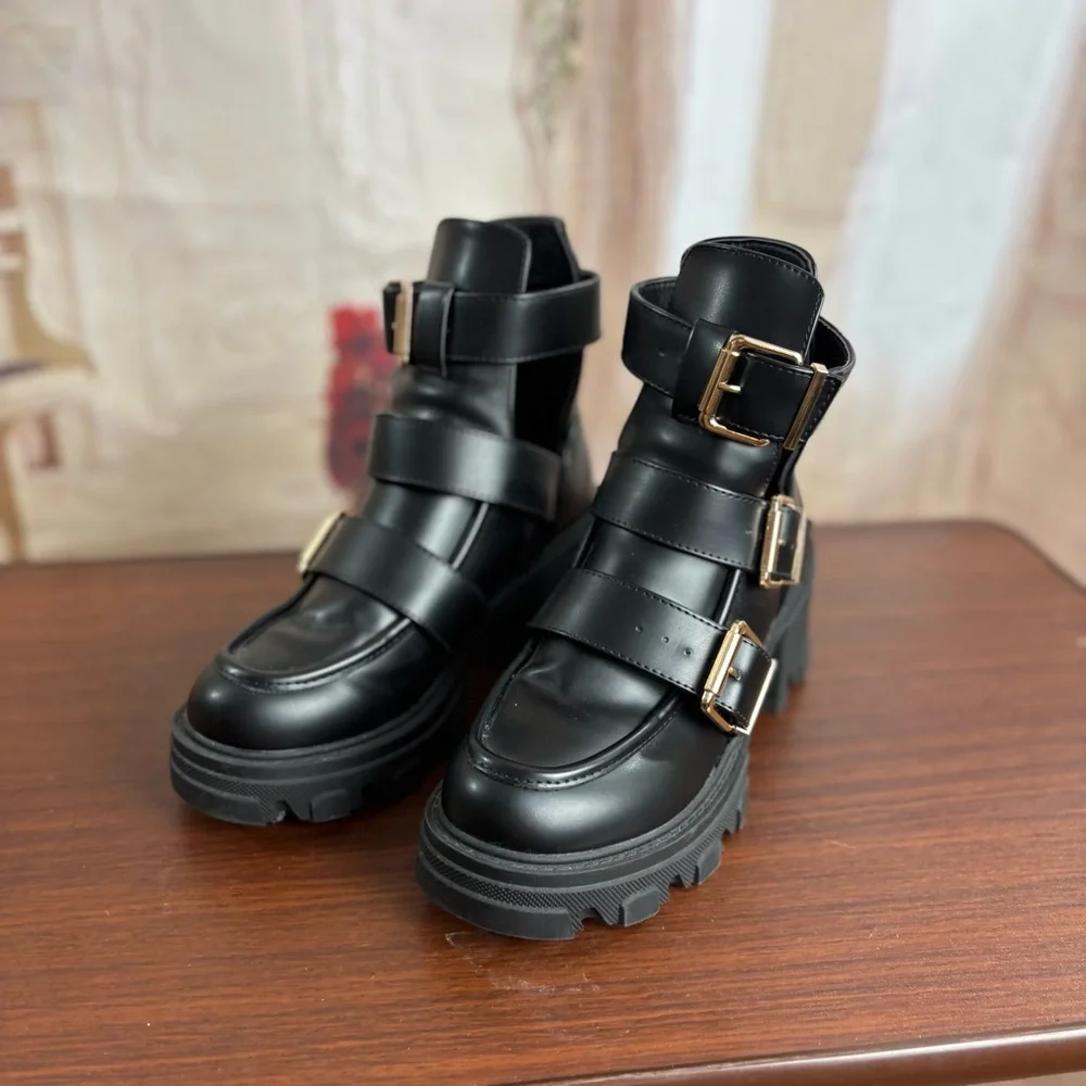 Lola Casademunt Buckle Anke Black Combat Boot - Picture 5 of 14